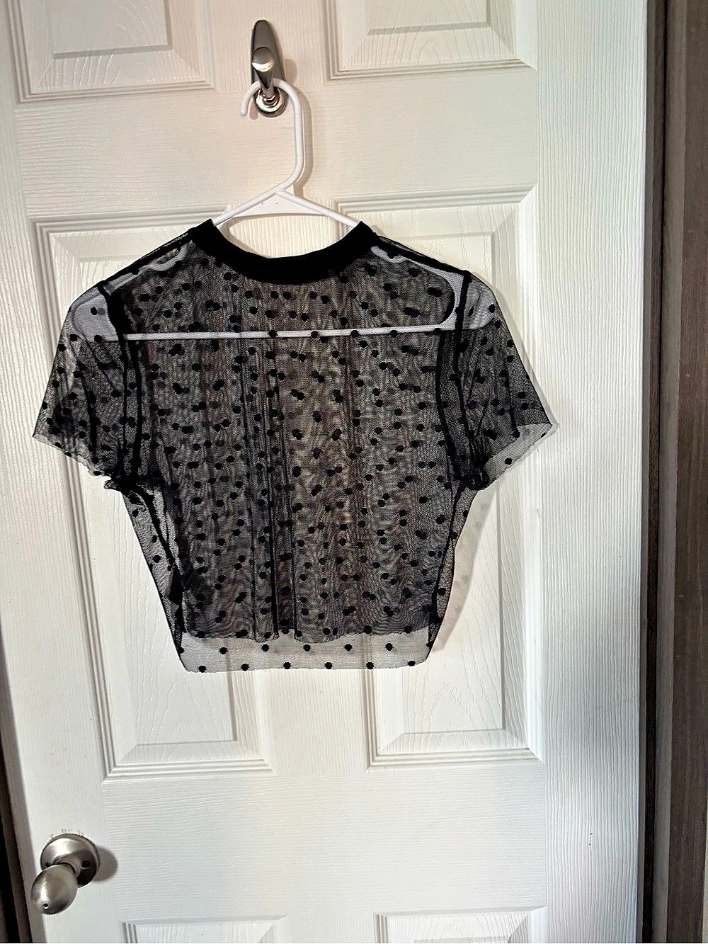 SHEIN Polka Dot Mesh Short Sleeve Top Size Large